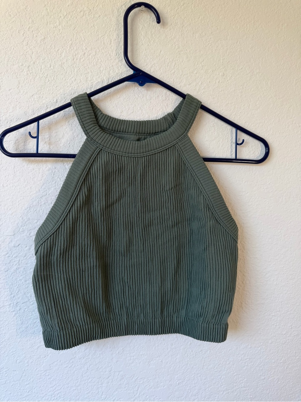 Aerie Ribbed High Neck Crop Tank - Olive Green Coastal Yoga Aesthetic Sz M